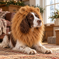 AI illustration: Bertie wears the Light Brown Dog Lion Mane Costume at Nosey Farm.