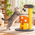 AI illustration: Mabel, our silver tabby cat, with the Mushroom Cat Scratching Post.