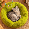 AI illustration: Mabel, our silver tabby cat, with the Round Plush Pet Bed.